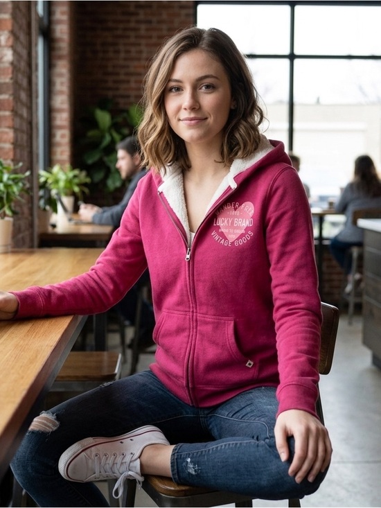Lucky Brand Tops - Vintage Lucky Brand Sherpa-Lined Full Zip Up Hoodie Sweatshirt Size Large